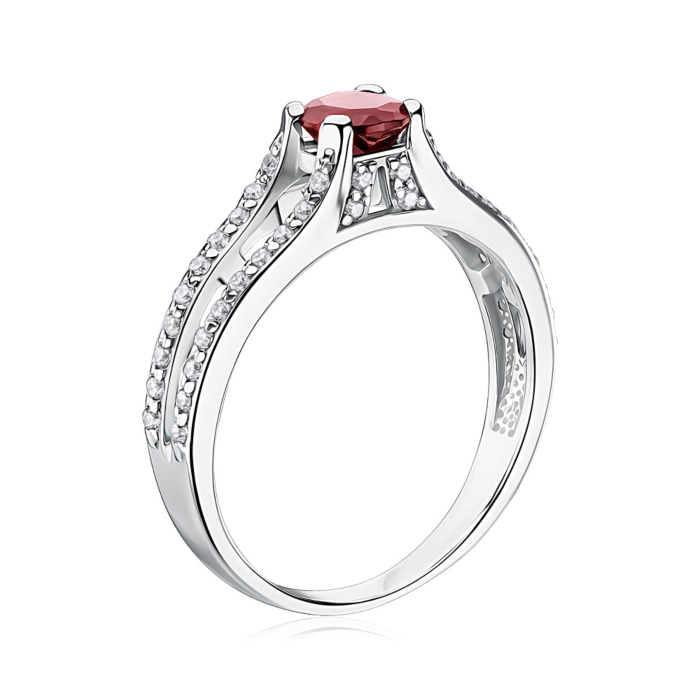 Срібна каблучка з гранатом та фіанітами. Артикул 00854/12/1/5291