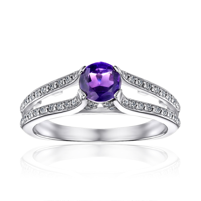 Серебряное кольцо с аметистом и фианитами. Артикул 00854/12/1/5762