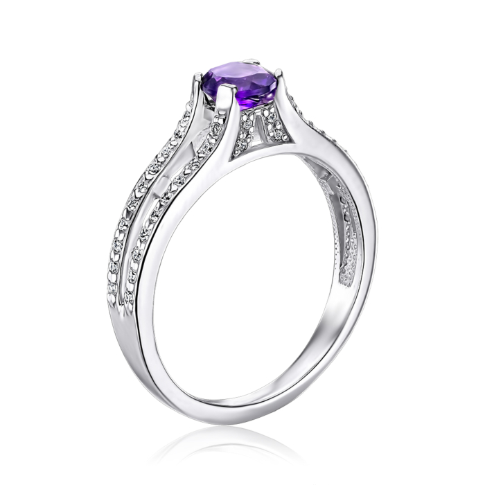Серебряное кольцо с аметистом и фианитами. Артикул 00854/12/1/5762