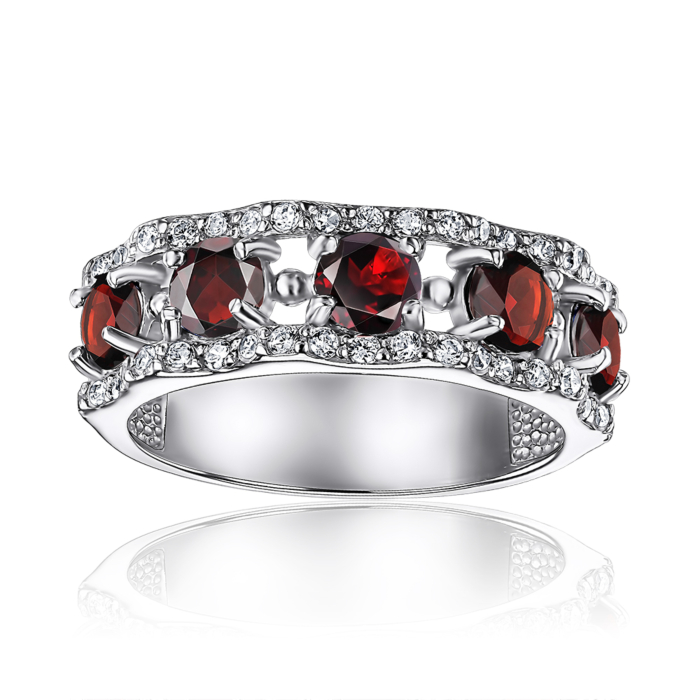 Срібна каблучка з гранатом та фіанітами. Артикул 00856/12/1/5829
