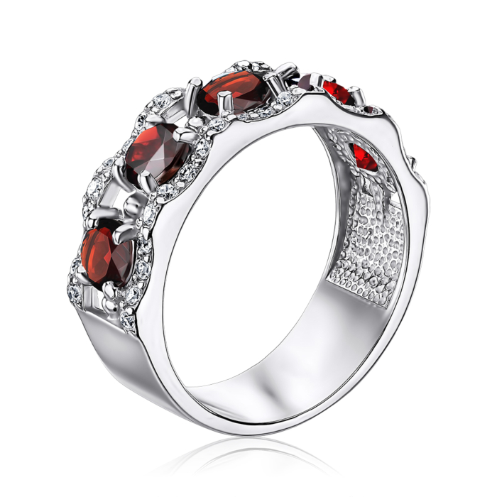 Срібна каблучка з гранатом та фіанітами. Артикул 00856/12/1/5829
