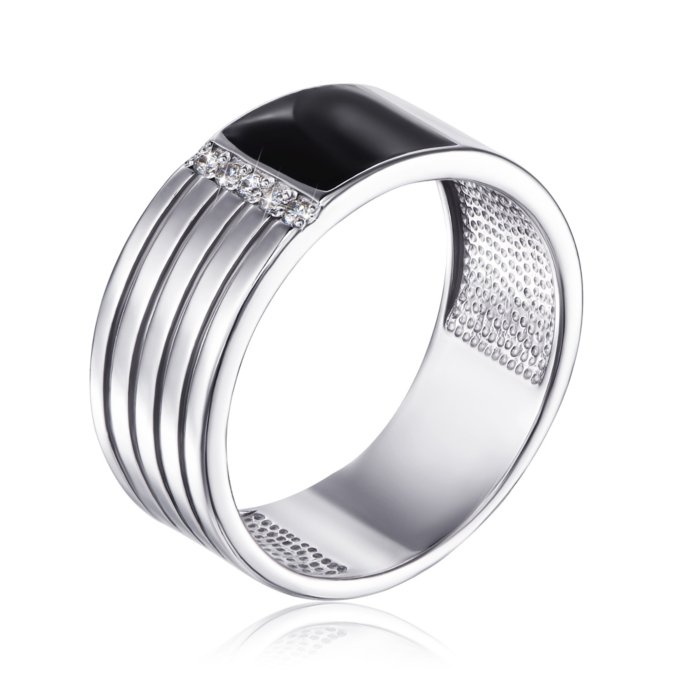 Серебряная печатка с эмалью и фианитами. Артикул 00860/12/1/712