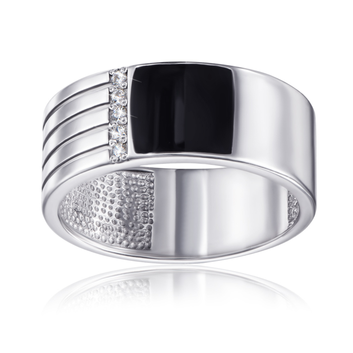 Серебряная печатка с эмалью и фианитами. Артикул 00860/12/1/712