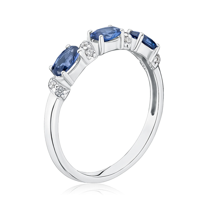 Серебряное кольцо с сапфиром и фианитами. Артикул 00884/12/1/1116