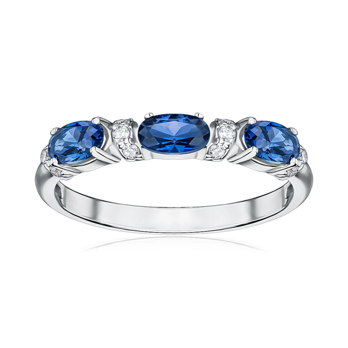 Серебряное кольцо с сапфиром и фианитами. Артикул 00884/12/1/1116