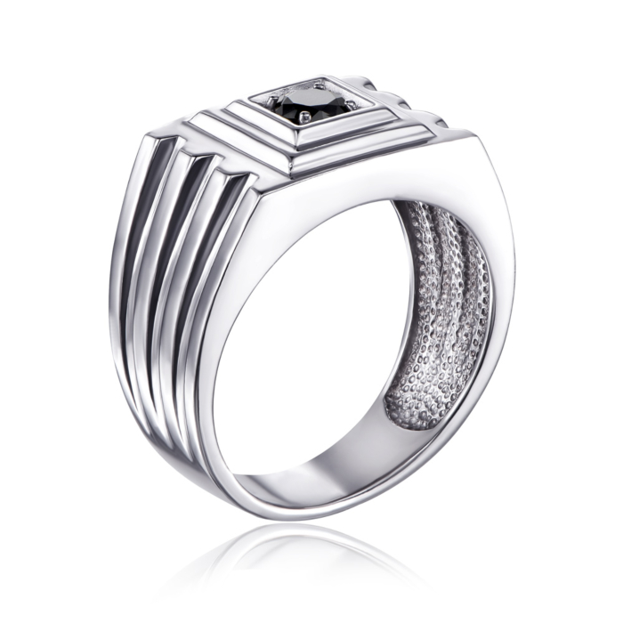 Срібна печатка з чорним фіанітом. Артикул 00897/12/1/813