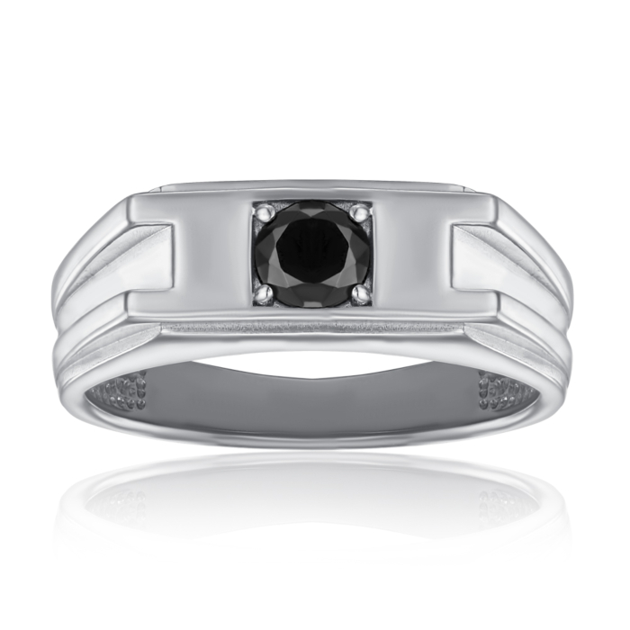 Серебряная печатка с черным фианитом. Артикул 00905/12/1/1224