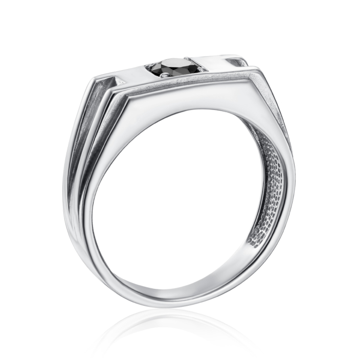 Серебряная печатка с черным фианитом. Артикул 00905/12/1/1224