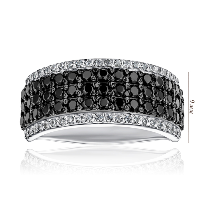 Срібна каблучка з чорними та білими фіанітами 00939/12/1/8