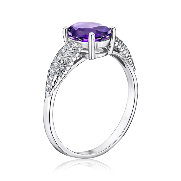 Серебряное кольцо с аметистом и фианитами. Артикул 00951/12/1/5272