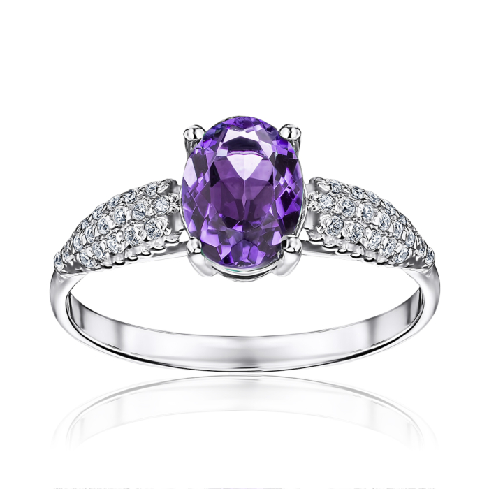 Серебряное кольцо с аметистом и фианитами. Артикул 00951/12/1/5272
