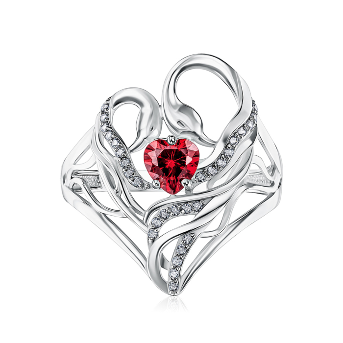 Серебряное кольцо «Лебединая любовь» с фианитами 00970/12/1/2907