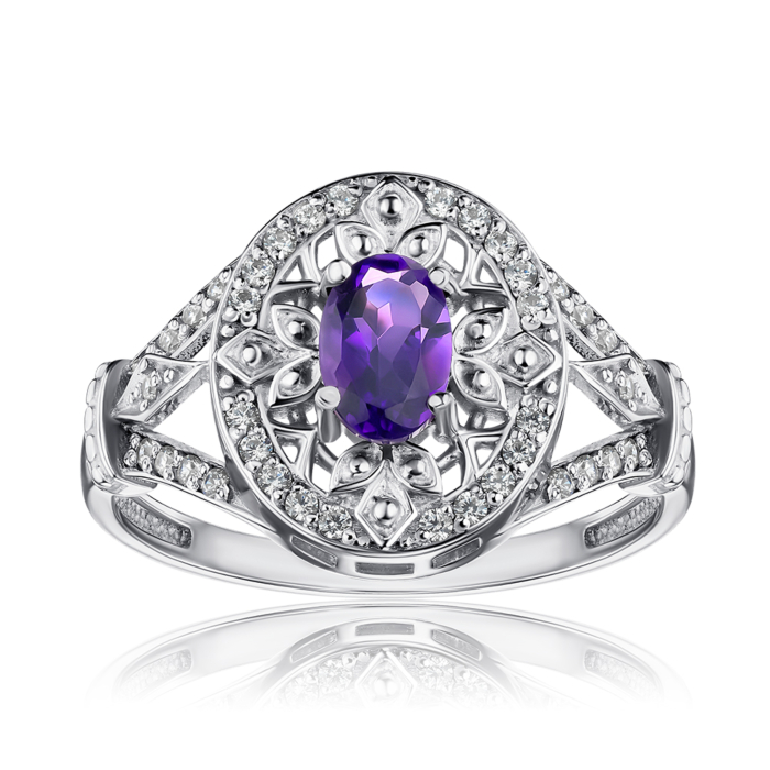 Срібна каблучка з аметистом та фіанітами 00979/12/1/5605
