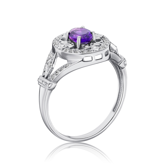 Срібна каблучка з аметистом та фіанітами 00979/12/1/5605
