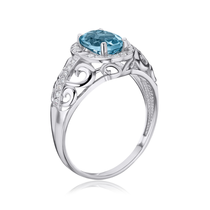 Срібна каблучка з блакитним топазом та фіанітами 00980/12/1/5926