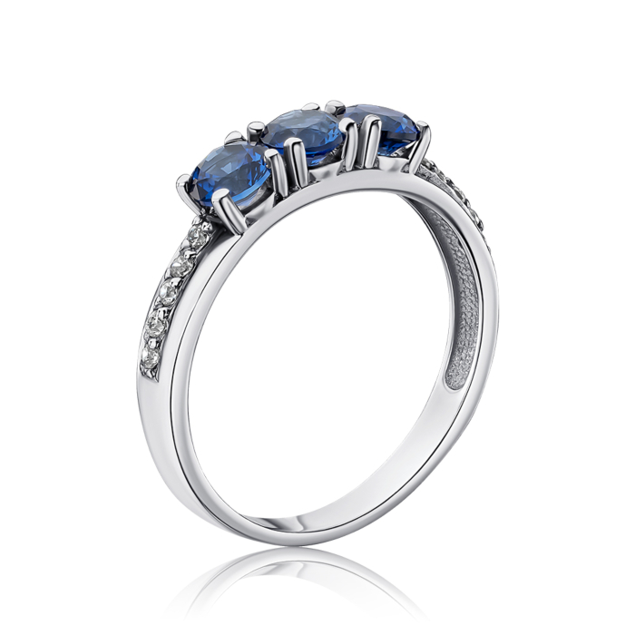 Серебряное кольцо с искусственными сапфирами и фианитами 00989/12/1/1449