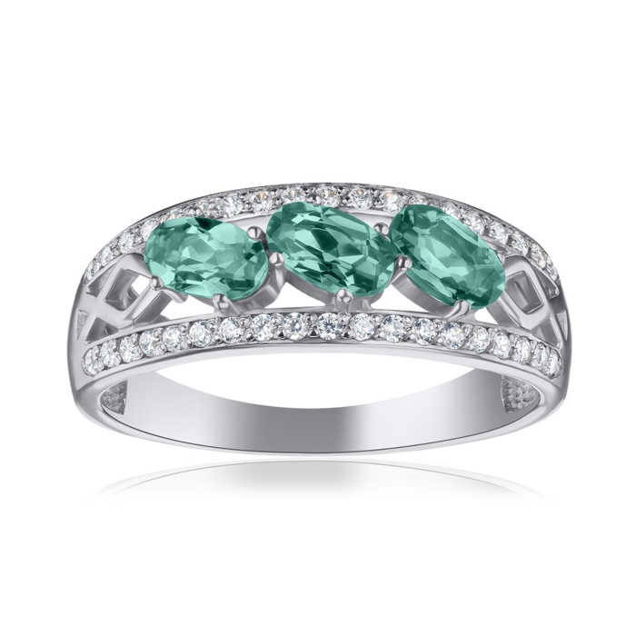 Серебряное кольцо с зеленым кварцом и фианитами 00996/12/1/3774