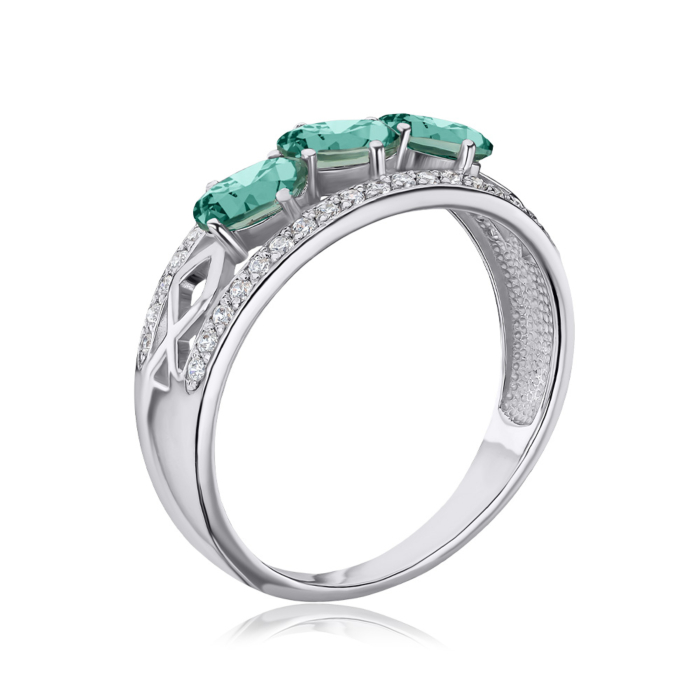 Серебряное кольцо с зеленым кварцом и фианитами 00996/12/1/3774