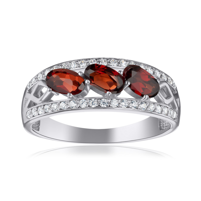 Cрібна каблучка з гранатом та фіанітами 00996/12/1/5232