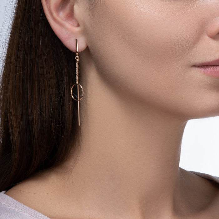 Золотые серьги-подвески с алмазной гранью. Артикул 02742/01/0