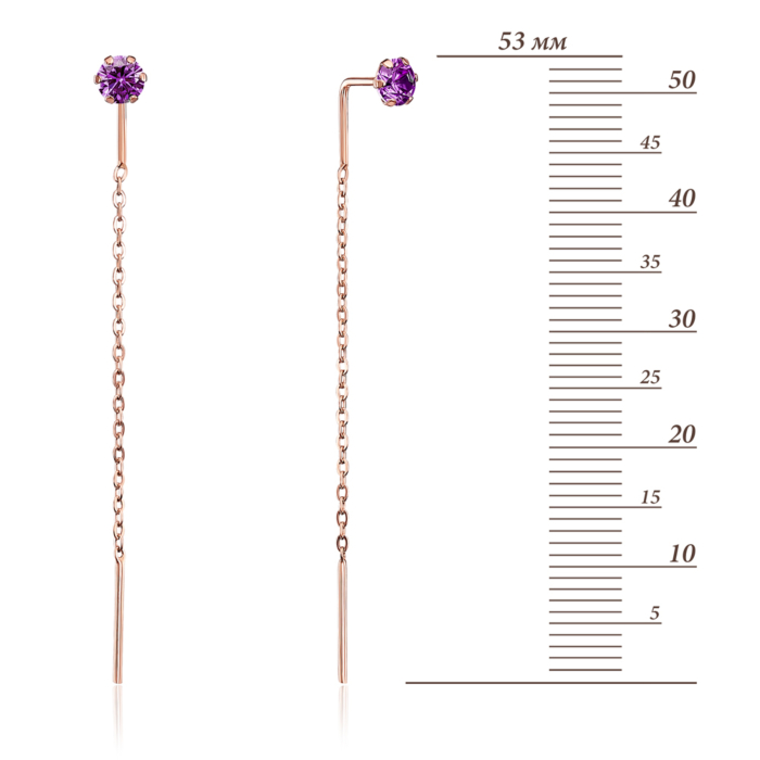 Золоті сережки-протяжки (продевки) з фіанітами. Артикул 02821ф