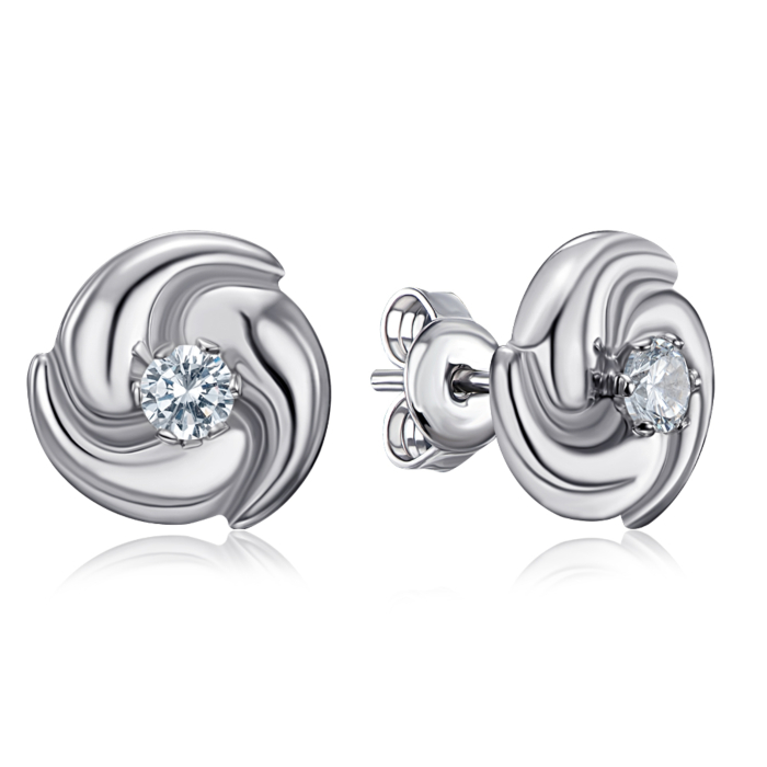 Серебряные пуссеты с фианитом. Артикул 02832/12/1/28