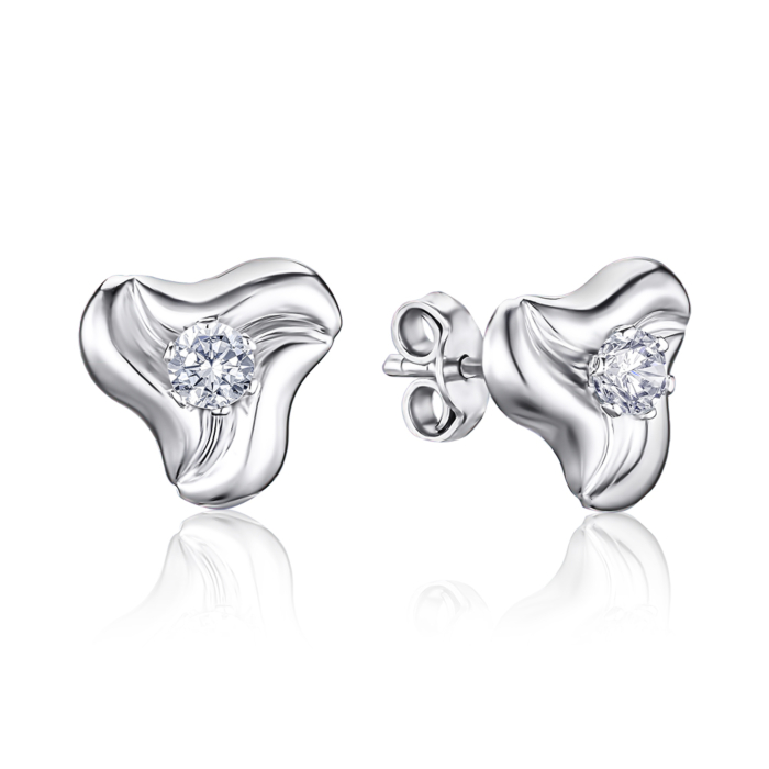 Серебряные серьги-пуссеты с фианитом 02833/12/1/28