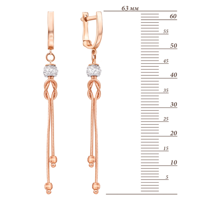 Золотые серьги-подвески с фианитами. Артикул 02889