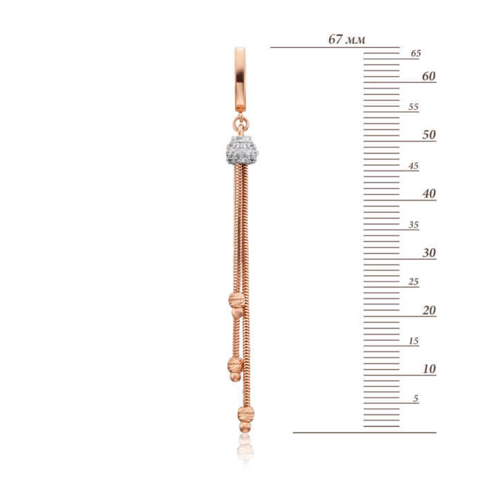 Золоті сережки-підвіски з фіанітами. Артикул 02890