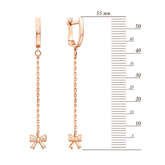 Золоті сережки-підвіски «Бантики» без вставки. Артикул 02950/01/0