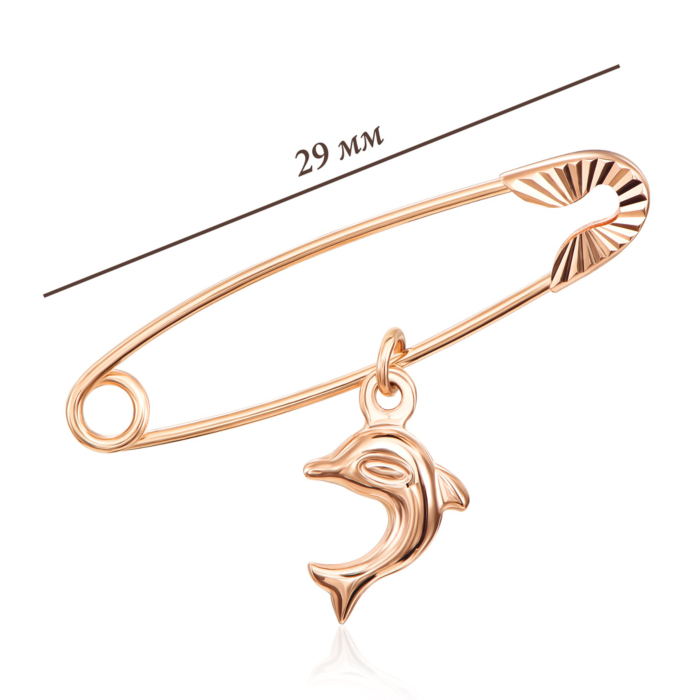 Золотая брошь-булавка с подвеской «Дельфин». Артикул 04023