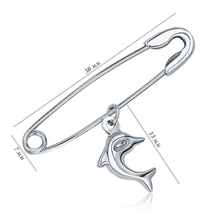 Срібна брошка-булавка з підвіскою в формі дельфіна 04023-0/12/1