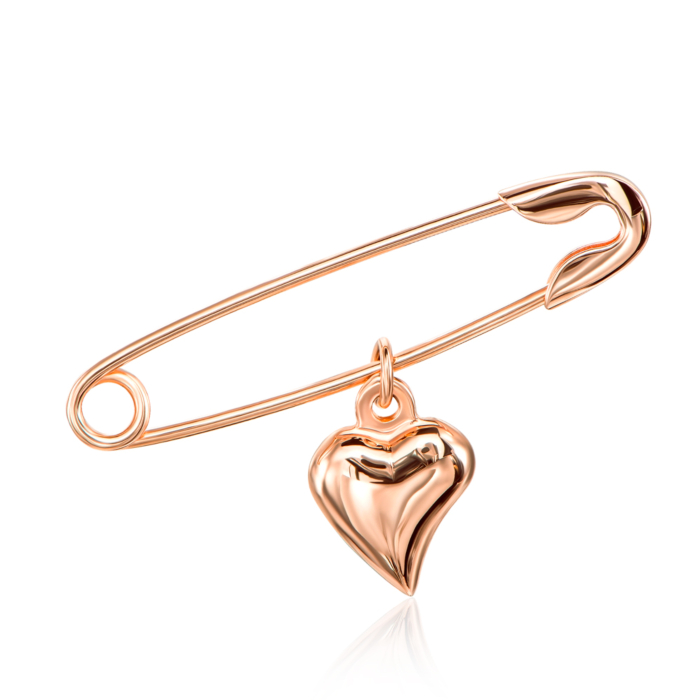 Золота брошка-булавка з підвіскою «Серце». Артикул 04024
