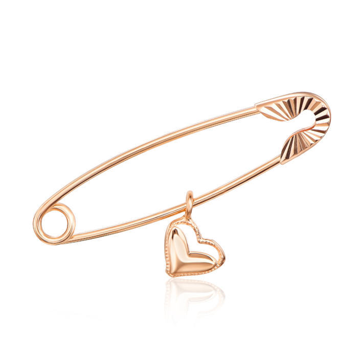 Золота брошка-булавка з підвіскою «Серце». Артикул 04026