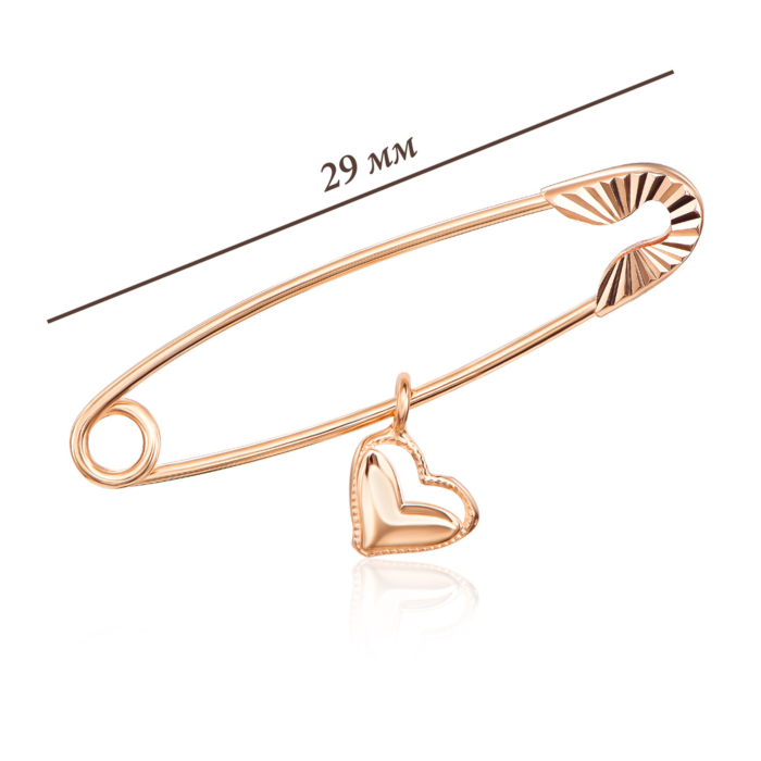 Золота брошка-булавка з підвіскою «Серце». Артикул 04026