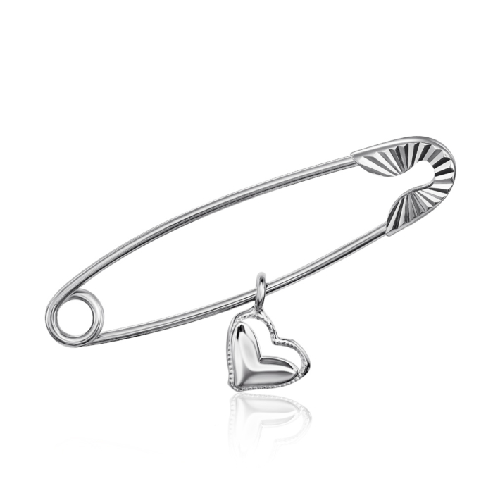 Золота брошка-булавка з підвіскою «Серце». Артикул 04026б