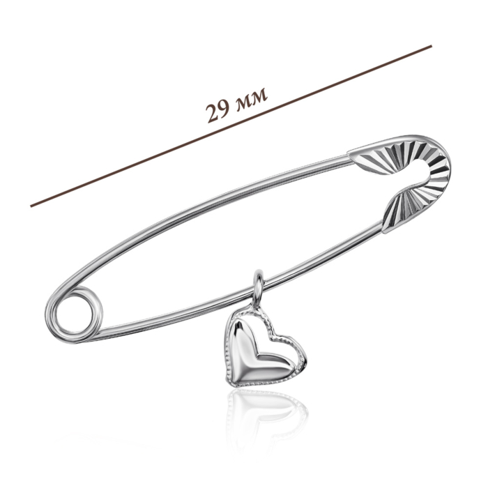 Золота брошка-булавка з підвіскою «Серце». Артикул 04026б