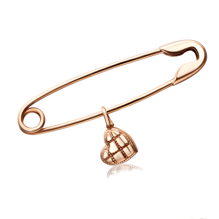 Золотая брошь-булавка с подвеской «Сердце». Артикул 04031