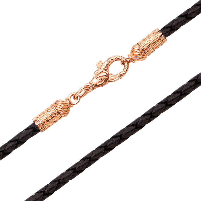 Ювелірний шнурок з натуральної шкіри з золотими вставками. Артикул 06121н ч