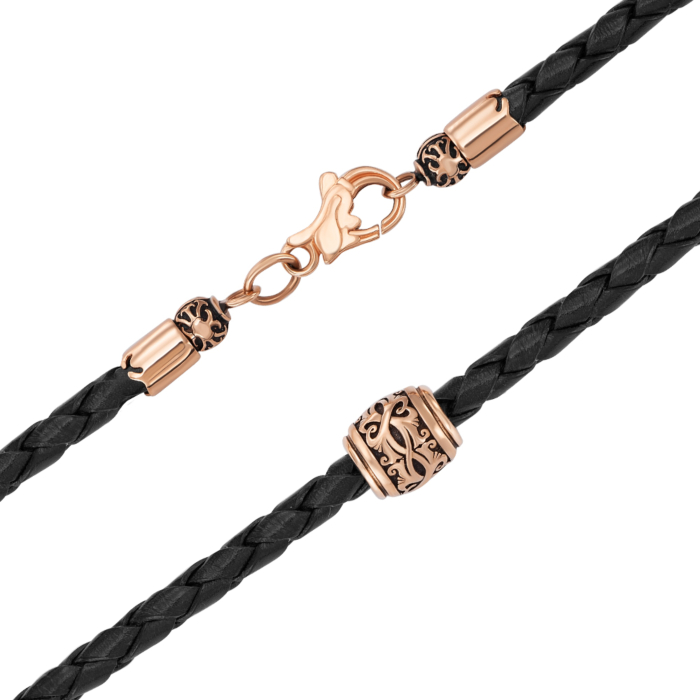 Ювелірний шнурок з натуральної шкіри з золотими вставками. Артикул 06122/507нч