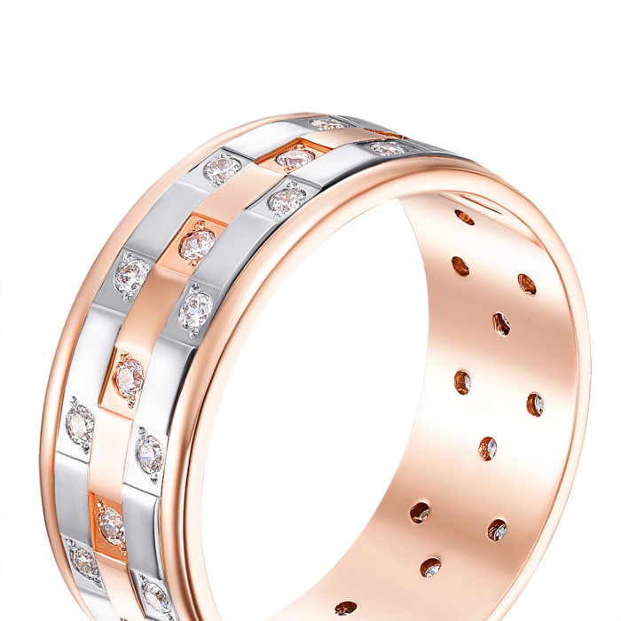 Обручальное кольцо комбинированное с фианитами. Артикул 1057