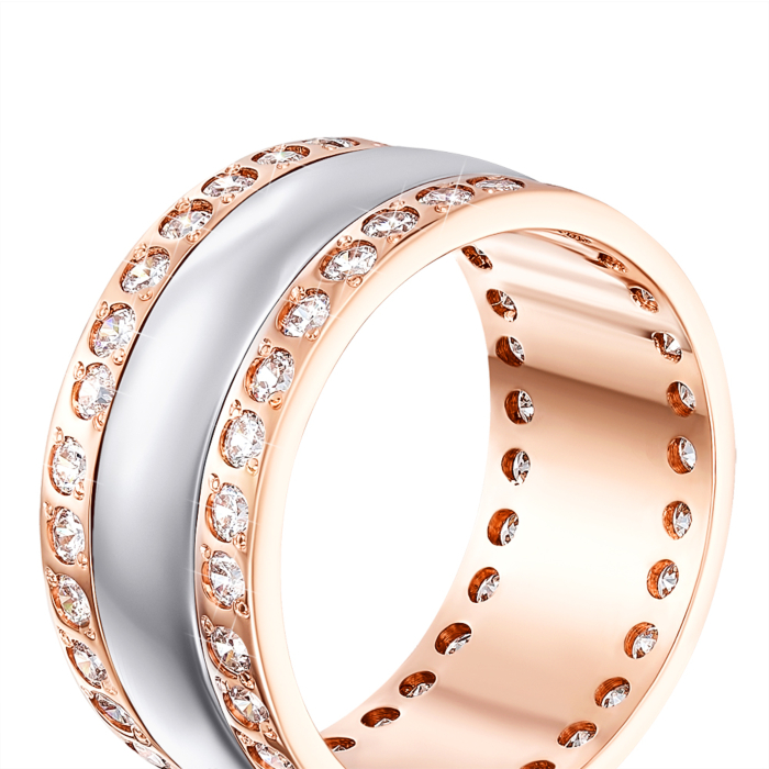 Обручальное кольцо комбинированное с фианитами. Артикул 1060