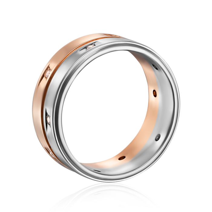 Обручальное кольцо комбинированное с фианитами. Артикул 1063/14/1/13