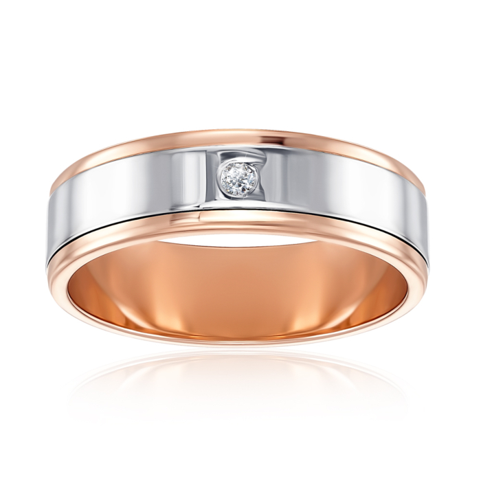 Обручка комбінована з діамантом. Артикул 1065/2