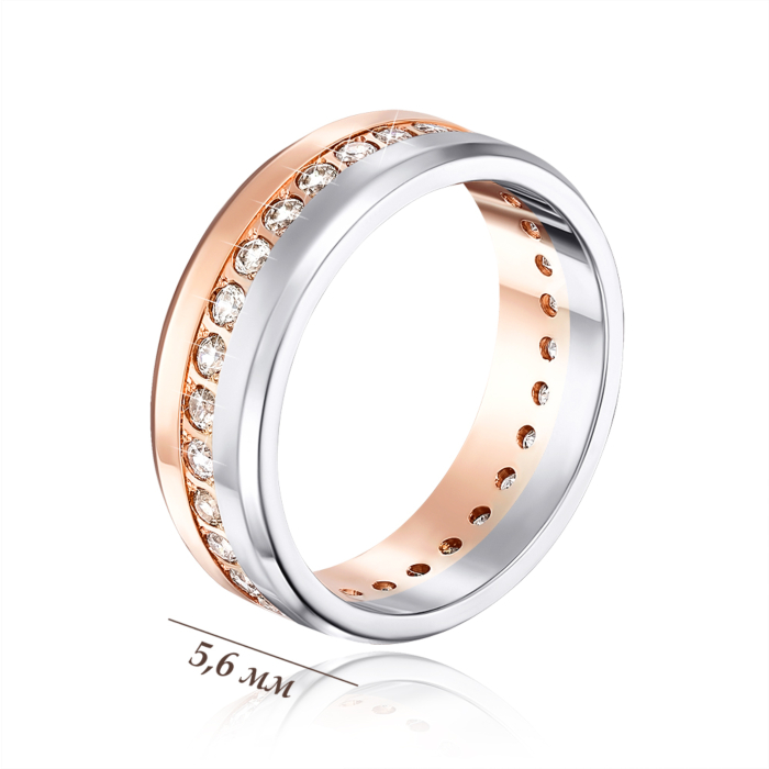 Обручка комбінована з фіанітами. Артикул 1076