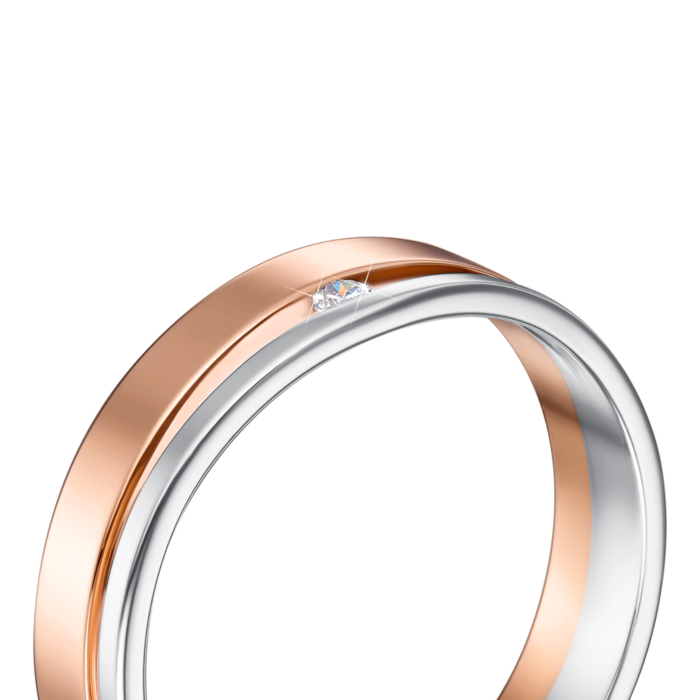 Обручальное кольцо комбинированное с фианитом. Артикул 1077