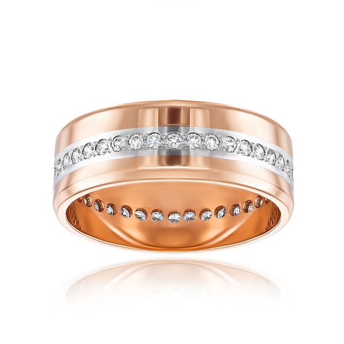 Комбінована обручка з фіанітами. Артикул 1090/14/1/13