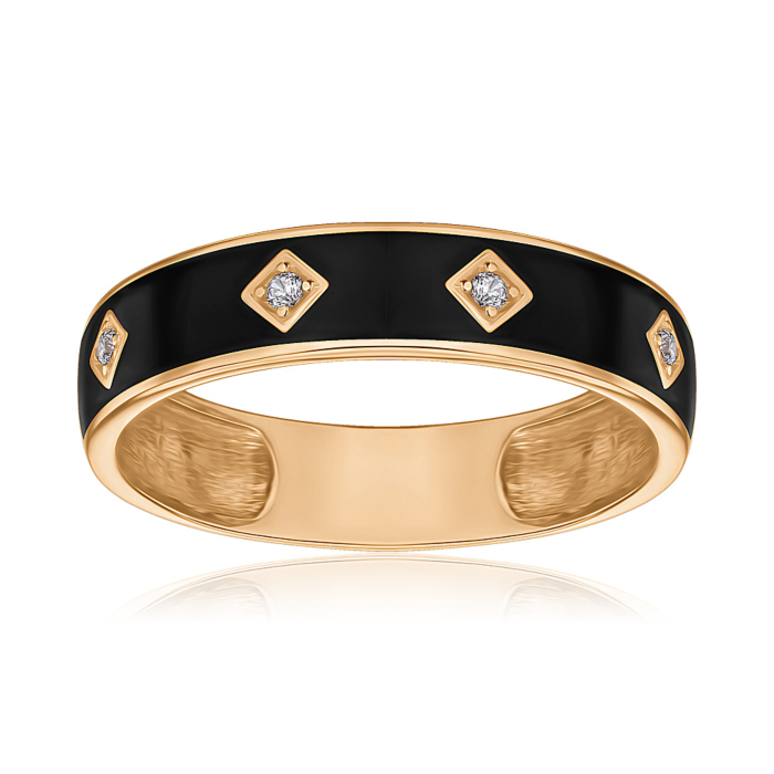 Золотое кольцо с эмалью и фианитами. Артикул 1106913101-R/01/627