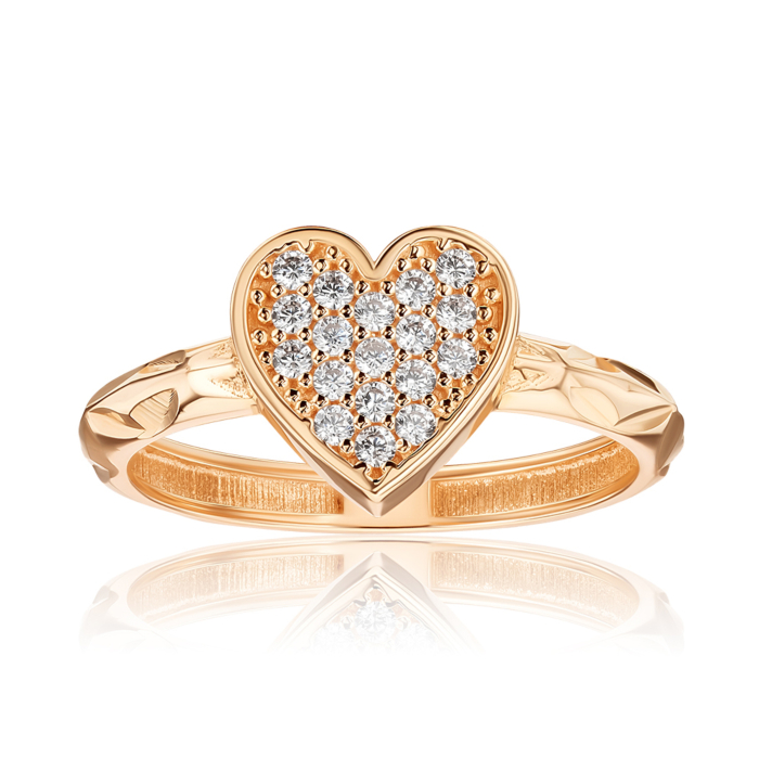 Золотое кольцо «Сердечко» с фианитами 1109436101