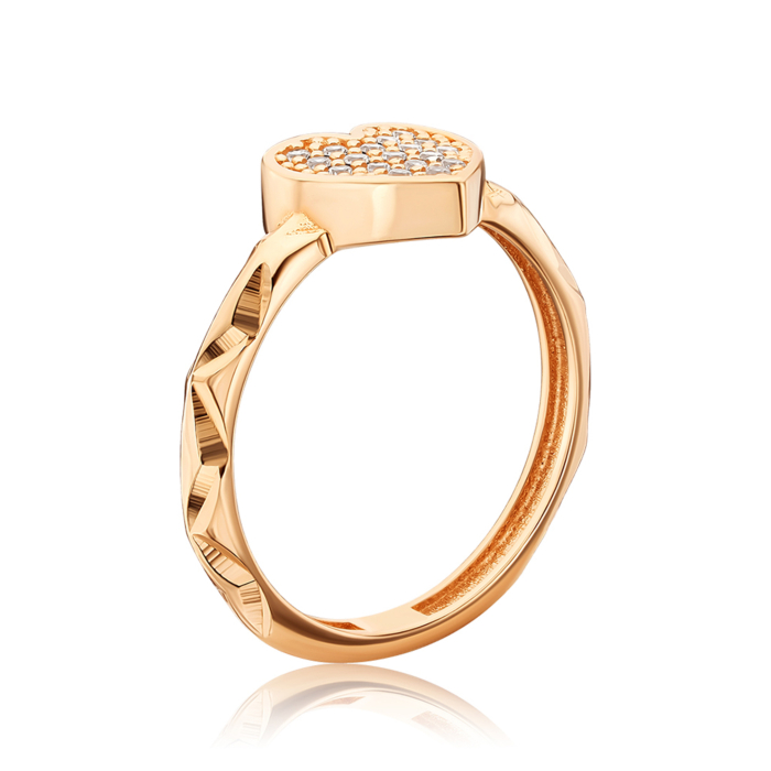 Золотое кольцо «Сердечко» с фианитами 1109436101